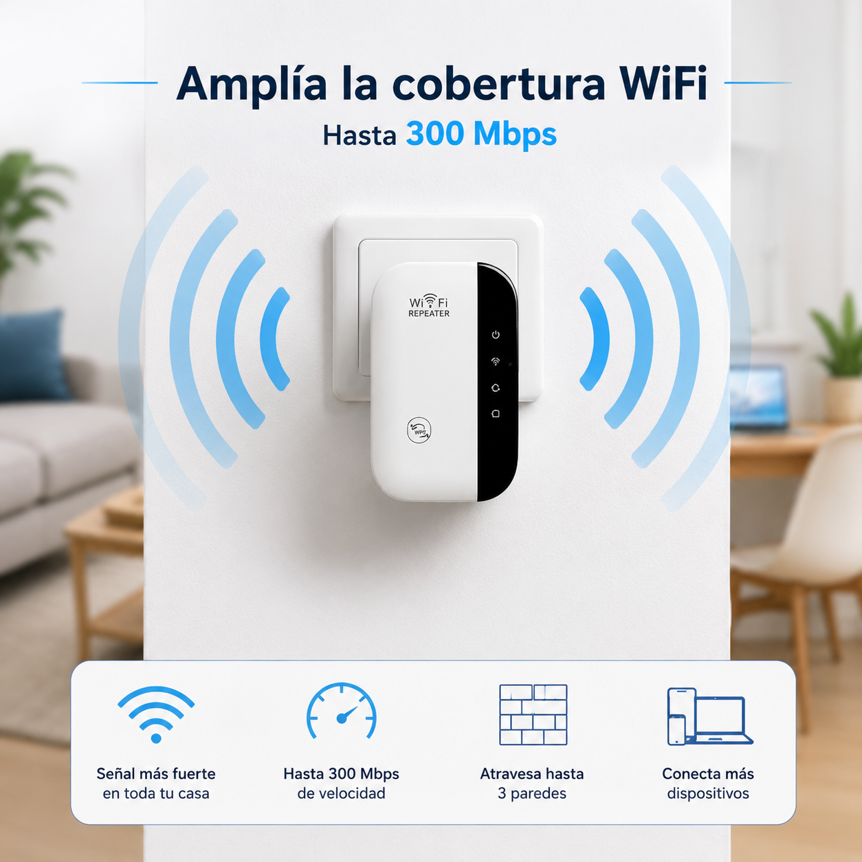 Repetidor Amplificador de Señal WiFi 300 Mbps
