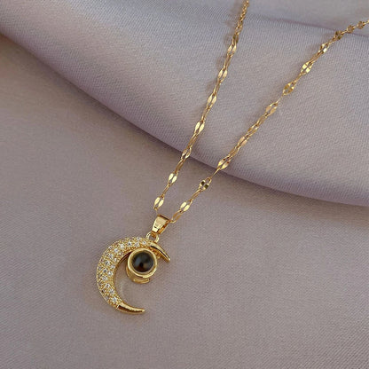 Collar Luna Te Amo En 100 Idiomas | Acero inoxidable + Baño en Oro ✨