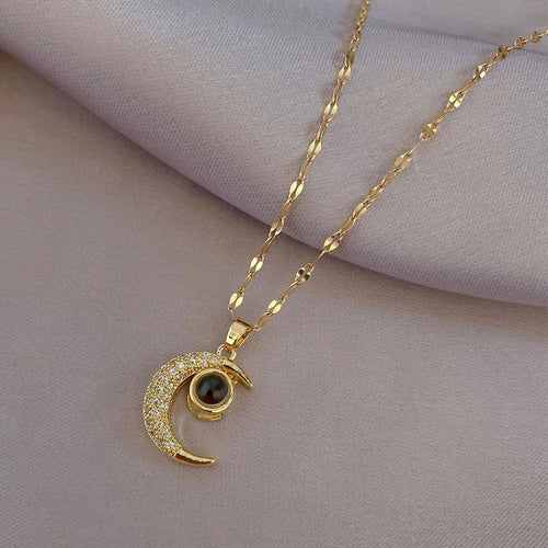Collar Luna Te Amo En 100 Idiomas | Acero inoxidable + Baño en Oro ✨