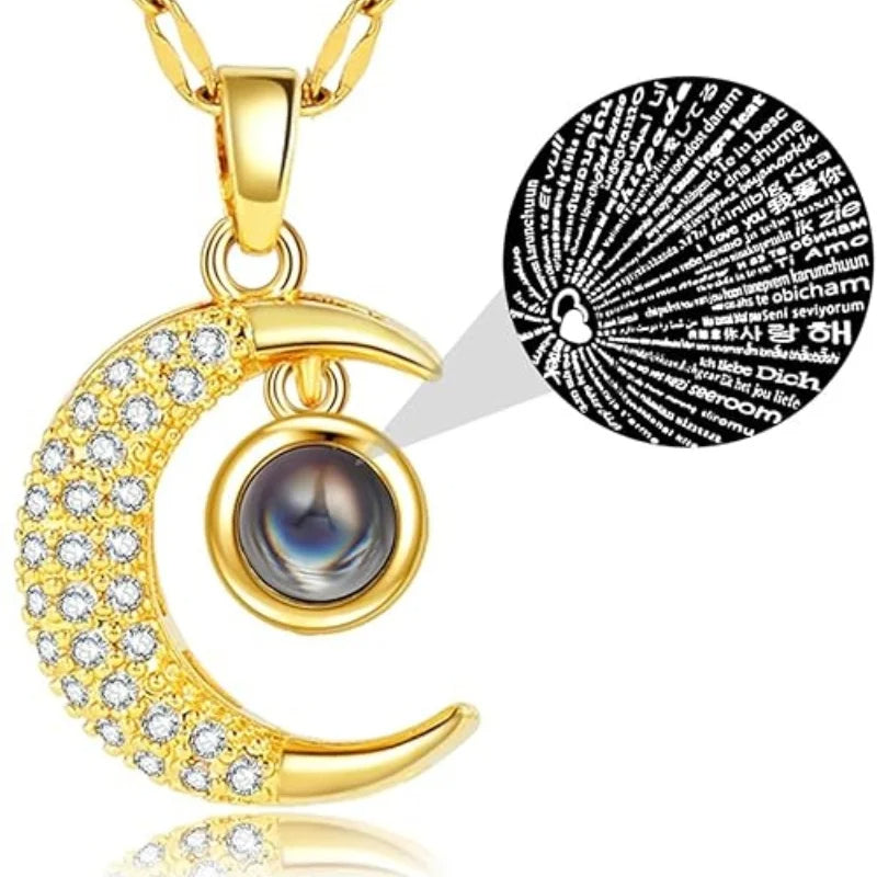Collar Luna Te Amo En 100 Idiomas | Acero inoxidable + Baño en Oro ✨