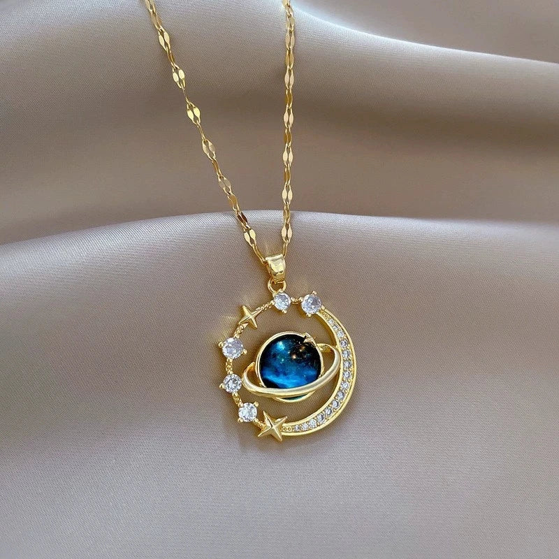 Collar Saturno Planeta | Acero inoxidable + Baño en Oro ✨