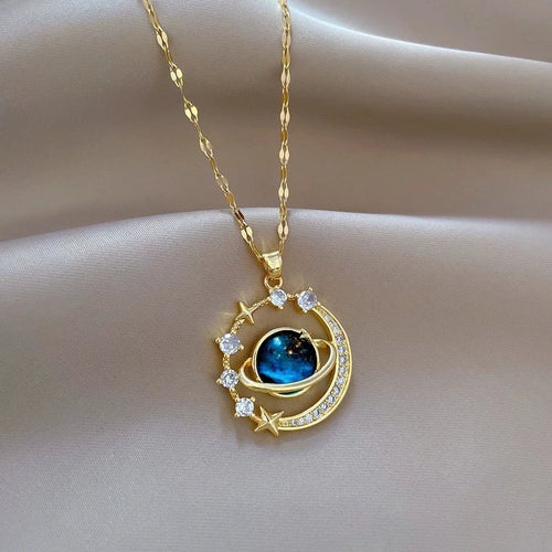 Collar Saturno Planeta | Acero inoxidable + Baño en Oro ✨