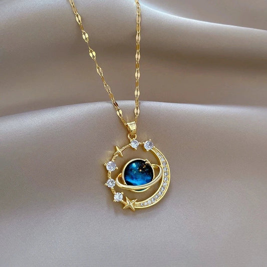 Collar Saturno Planeta | Acero inoxidable + Baño en Oro ✨