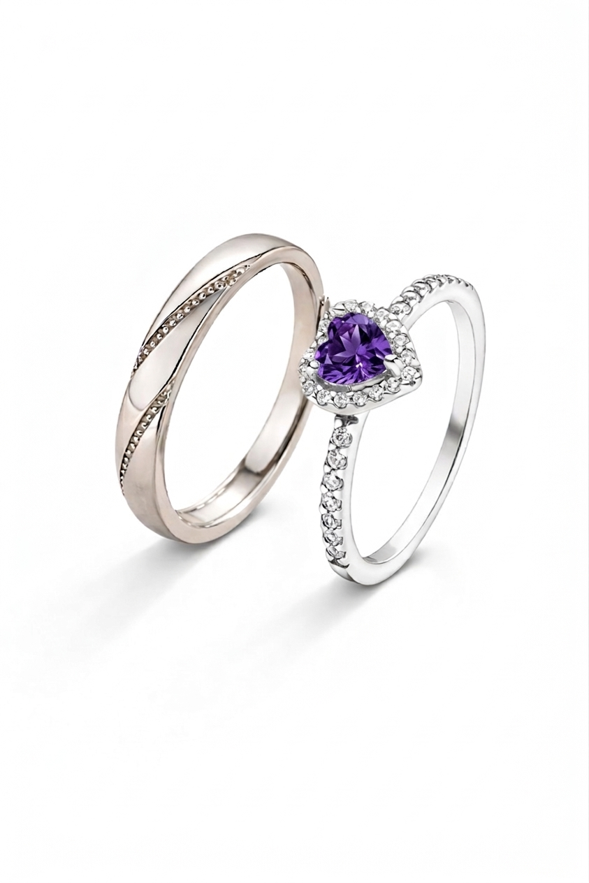 Anillo Corazón para Pareja Ajustable | Acero Quirúrgico + Baño en Oro ✨