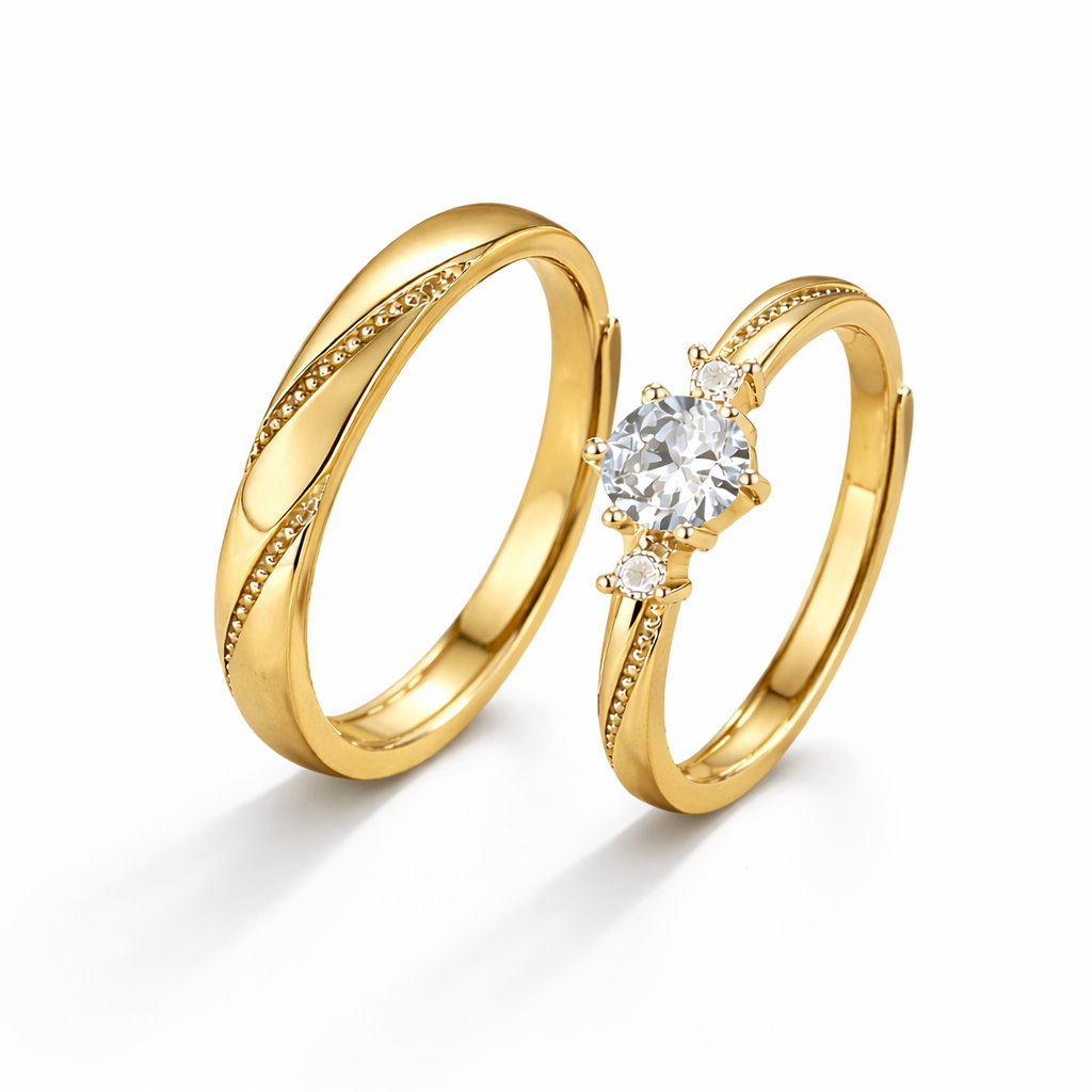 Anillo Plata para Pareja Ajustable | Acero Quirúrgico + Baño en Oro ✨