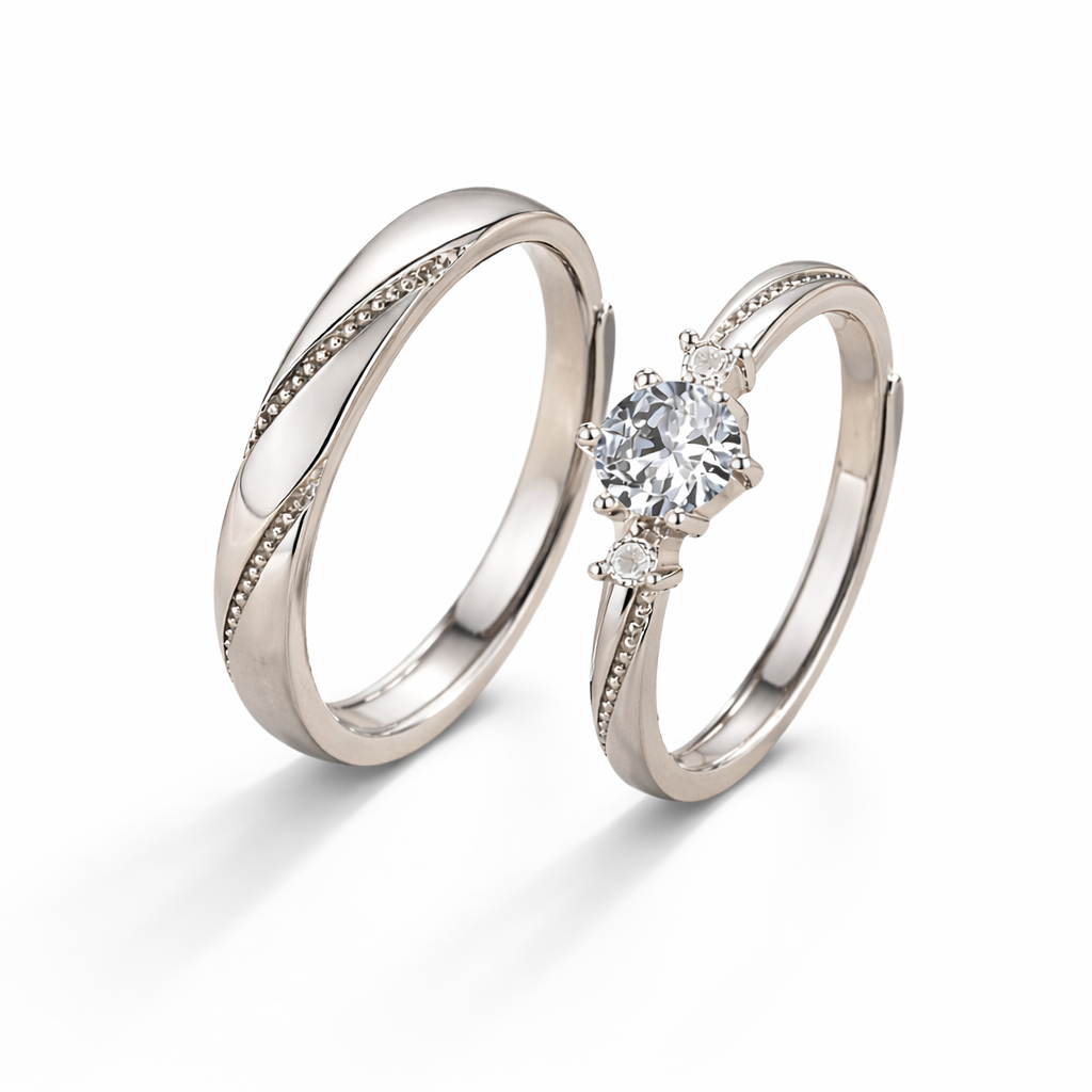 Anillo Plata para Pareja Ajustable | Acero Quirúrgico + Baño en Oro ✨