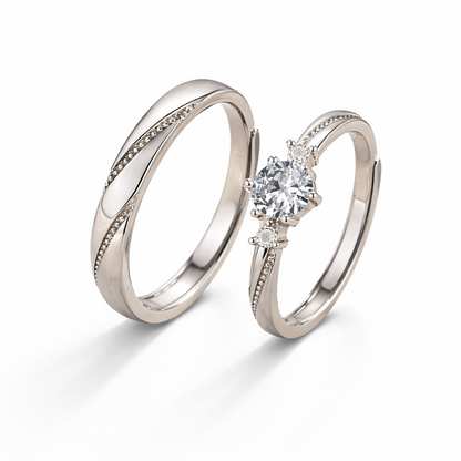 Anillo Plata para Pareja Ajustable | Acero Quirúrgico + Baño en Oro ✨