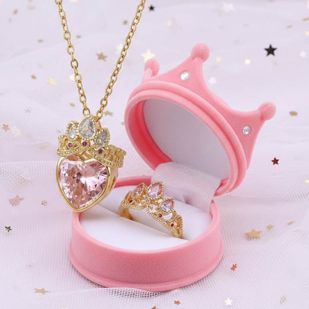 Set Anillo y Collar + Caja corona | Acero inoxidable + Baño en Oro ✨